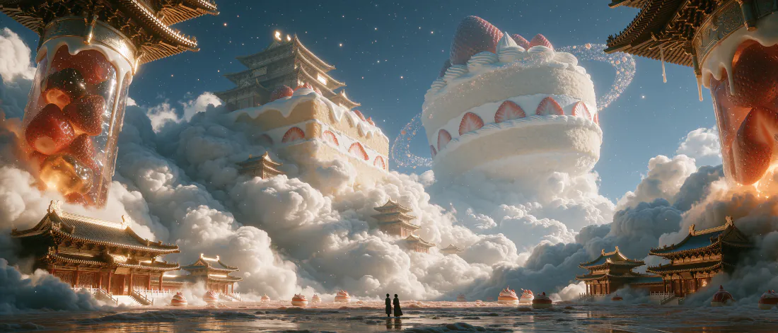 3k糖果壁纸｜云端中式古建云海背景图片 - 梦幻奇幻「哲风壁纸」
