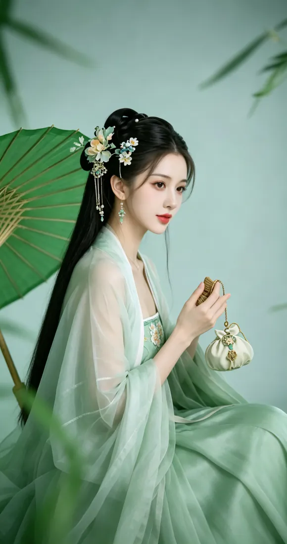 古风汉服手机壁纸｜青绿纱衣古装女子背景图片 - 清雅国风「哲风壁纸」