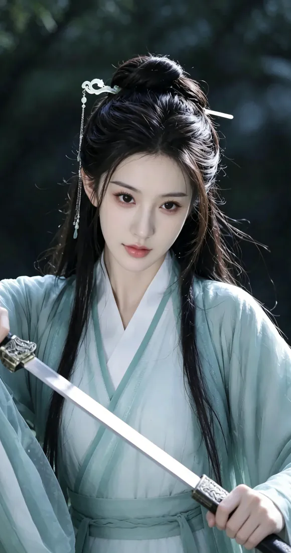 古风侠女手机壁纸｜青衫持剑女子背景图片 - 清冷武侠风「哲风壁纸」