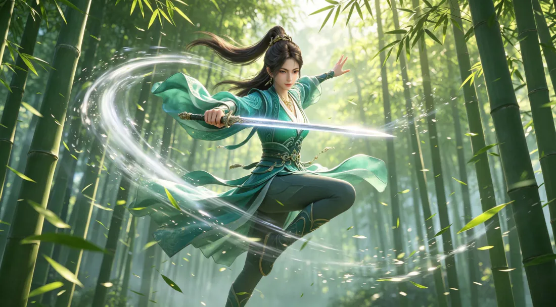 3k慕沛灵壁纸｜竹林持剑女修士背景图片 - 仙侠武侠「哲风壁纸」