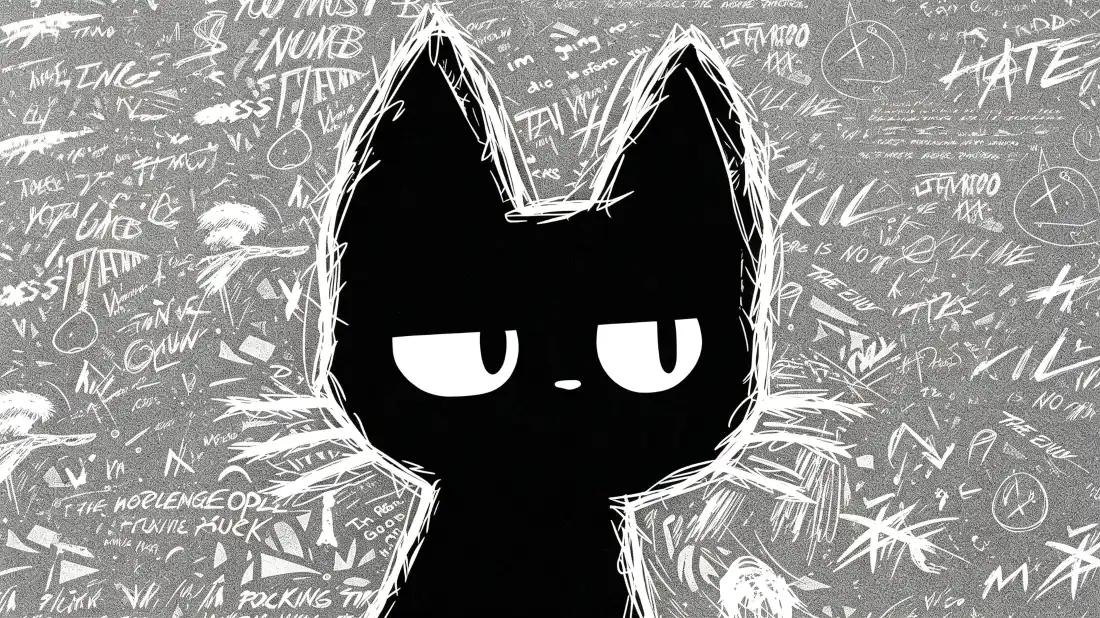 3k黑猫壁纸｜粉笔涂鸦黑猫背景图片 - 酷感手绘「哲风壁纸」