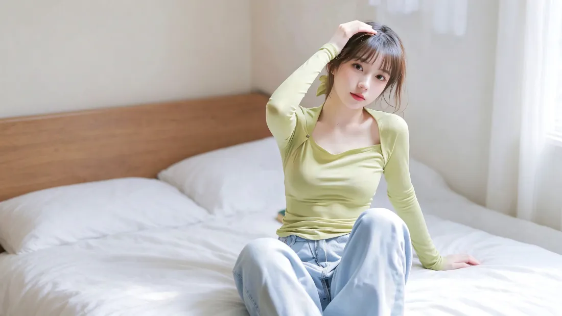3k清新美女壁纸｜卧室白床少女写真背景图片 - 治愈居家氛围「哲风壁纸」