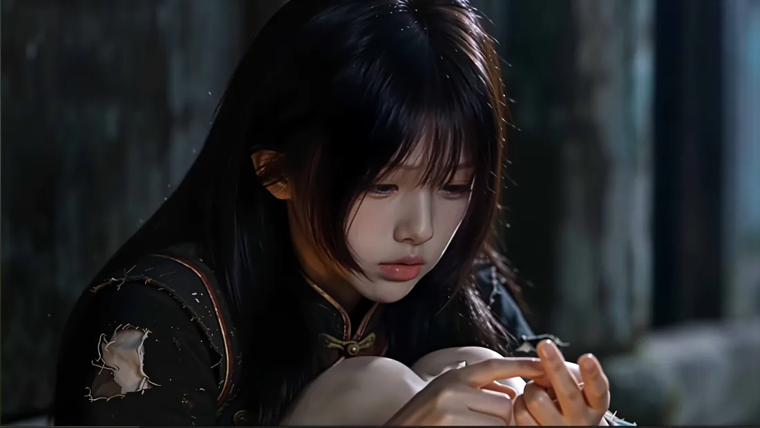 4k悲伤少女壁纸｜昏暗室内抱膝低头背景图片 - 忧郁伤感氛围「哲风壁纸」