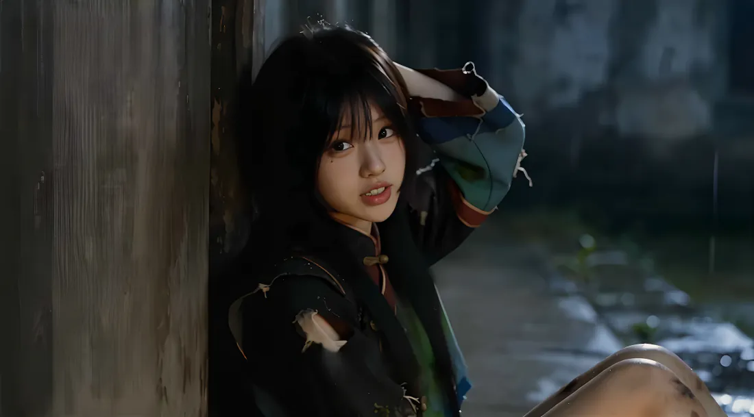 4k美女壁纸｜雨夜倚墙少女背景图片 - 暗调氛围感「哲风壁纸」