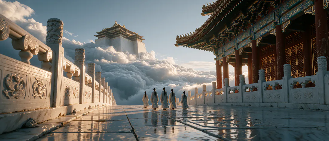 3k中式天宫壁纸｜云海仙宫古建背景图片 - 恢弘壮阔「哲风壁纸」