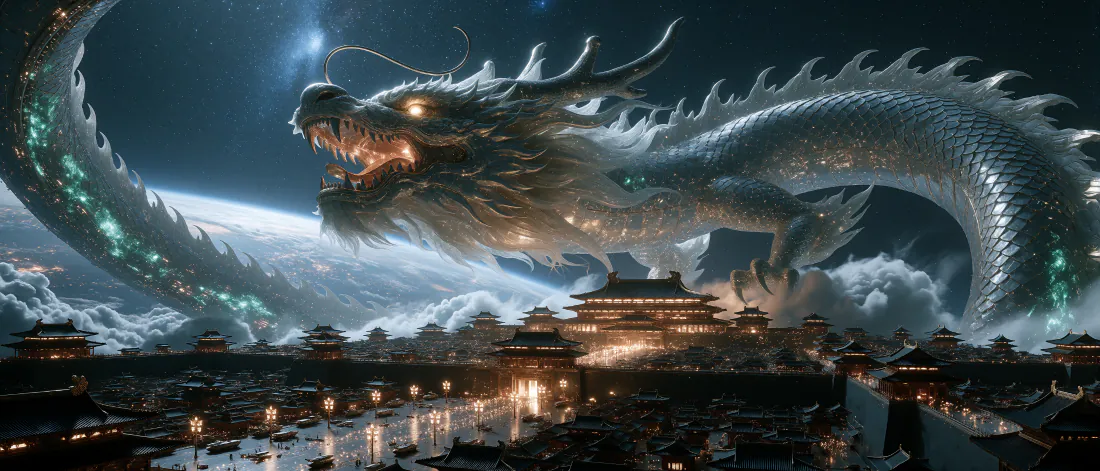 3k东方巨龙壁纸｜云海古建夜景背景图片 - 大气震撼「哲风壁纸」
