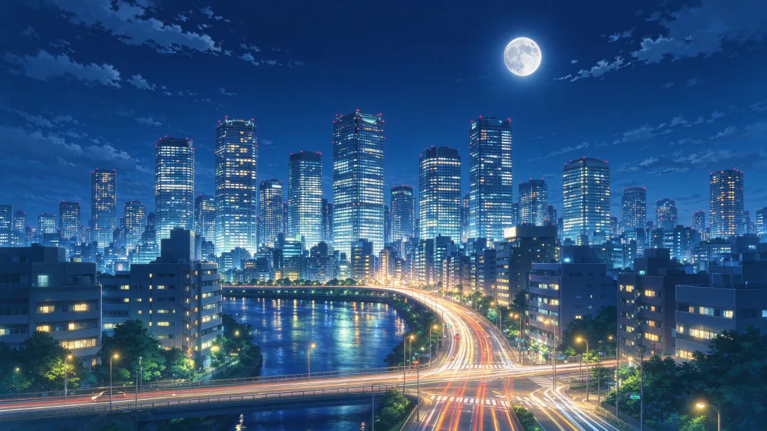3k城市夜景壁纸｜月夜都市天际线背景图片 - 静谧治愈风光「哲风壁纸」