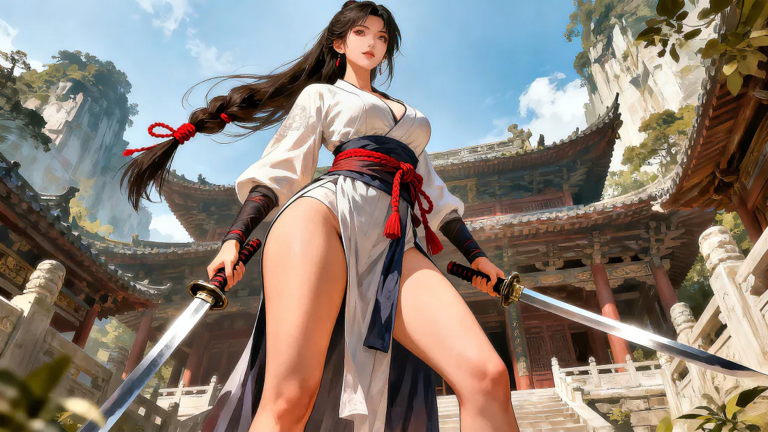 3k武女壁纸｜双剑古风侠女背景图片 - 武侠国风「哲风壁纸」
