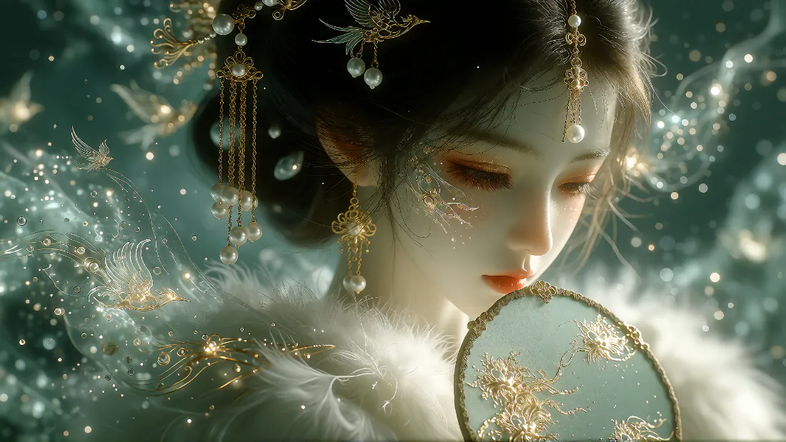 2k古风壁纸｜水下持扇古装女子背景图片 - 梦幻唯美「哲风壁纸」