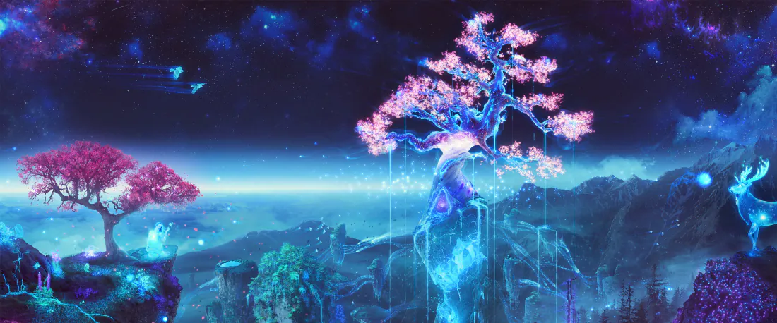 4k奇幻灵树宽屏壁纸|蓝紫星空山谷背景图片 - 梦幻仙侠风光「哲风壁纸」 4k奇幻灵树宽屏壁纸|蓝紫星空山谷背景图片 - 梦幻仙侠风光「哲风壁纸」