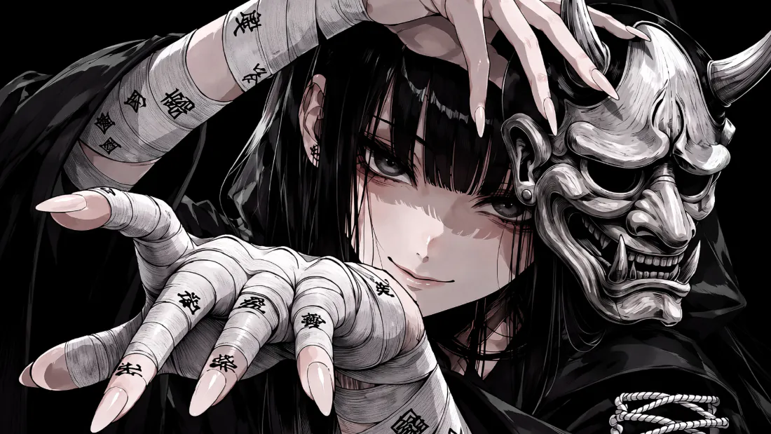 2k暗黑少女壁纸｜绷带鬼面少女背景图片 - 暗黑诡秘「哲风壁纸」
