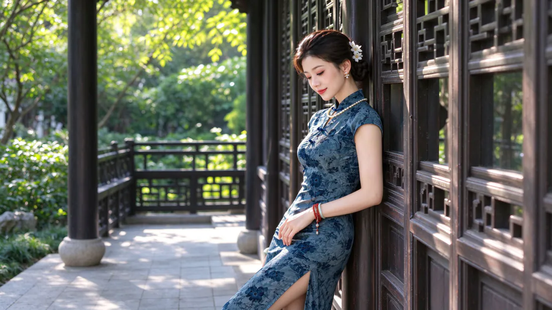 3k旗袍美女壁纸|中式园林廊下蓝旗袍女子背景图片 - 温婉国风「哲风壁纸」 3k旗袍美女壁纸|中式园林廊下蓝旗袍女子背景图片 - 温婉国风「哲风壁纸」