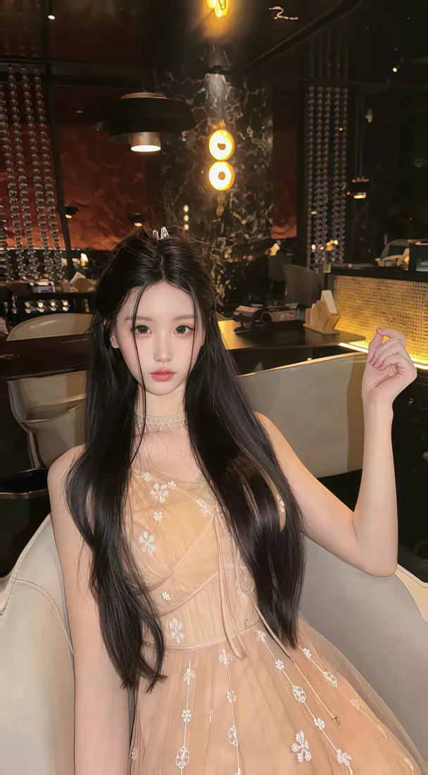 黑长直美女手机壁纸｜暖光酒吧少女背景图片 - 氛围感写真「哲风壁纸」
