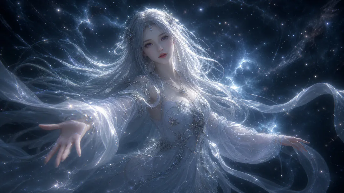 2k星空神女壁纸｜银发白衣少女背景图片 - 梦幻唯美「哲风壁纸」