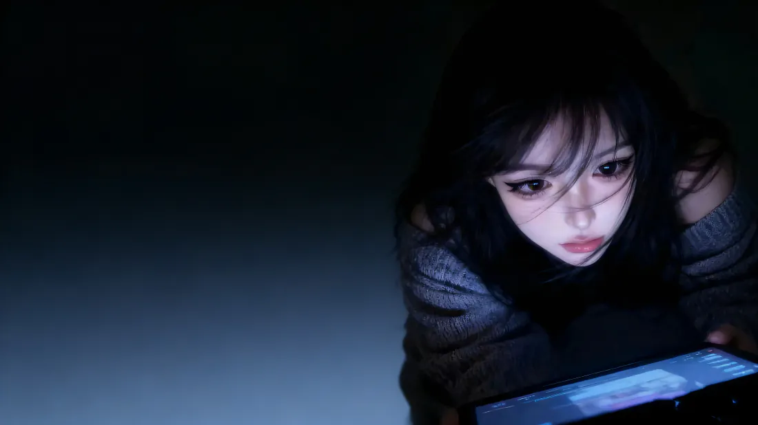 2k美女壁纸|暗夜持发光平板少女背景图片 - 暗黑神秘氛围「哲风壁纸」 2k美女壁纸|暗夜持发光平板少女背景图片 - 暗黑神秘氛围「哲风壁纸」