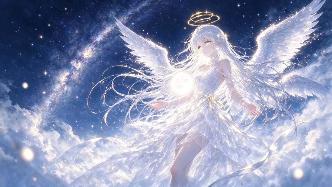 2k天使少女壁纸｜星空云端白衣天使背景图片 - 梦幻仙气「哲风壁纸」