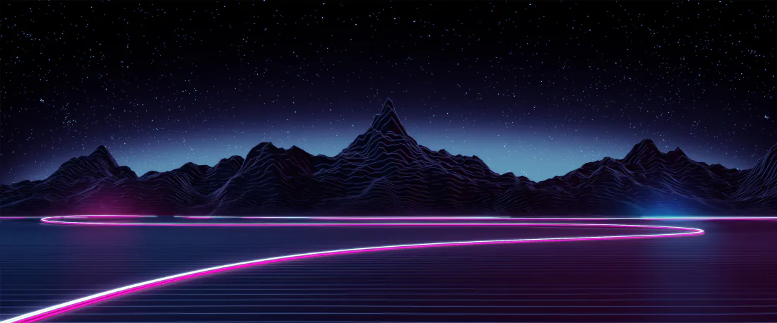 4k霓虹山脉壁纸｜星空下的霓虹光轨背景图片 - 赛博夜景「哲风壁纸」