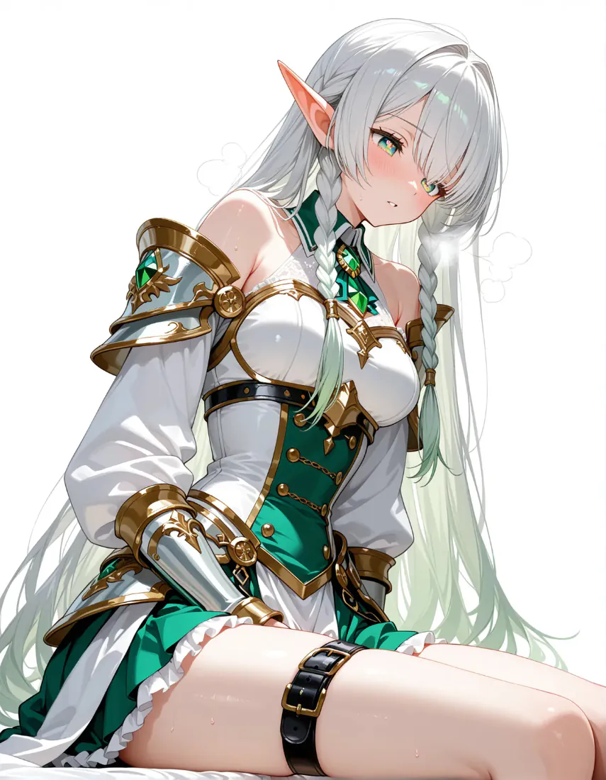 精灵少女手机壁纸｜银发白绿铠甲少女背景图片 - 清新二次元「哲风壁纸」