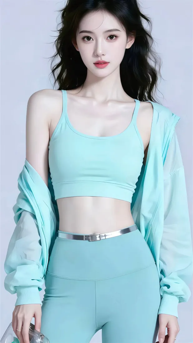 纯欲美女手机壁纸｜薄荷绿瑜伽服写真背景图片 - 清新活力「哲风壁纸」