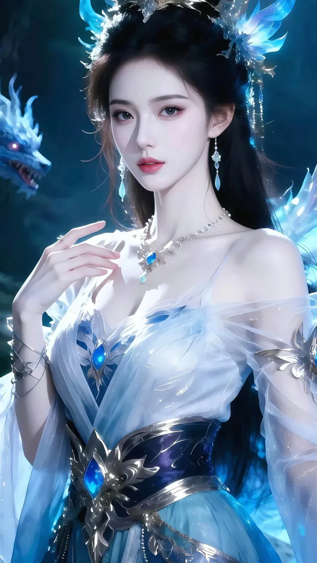 纯欲古风仙女手机壁纸｜蓝裙仙龙少女背景图片 - 梦幻仙侠「哲风壁纸」