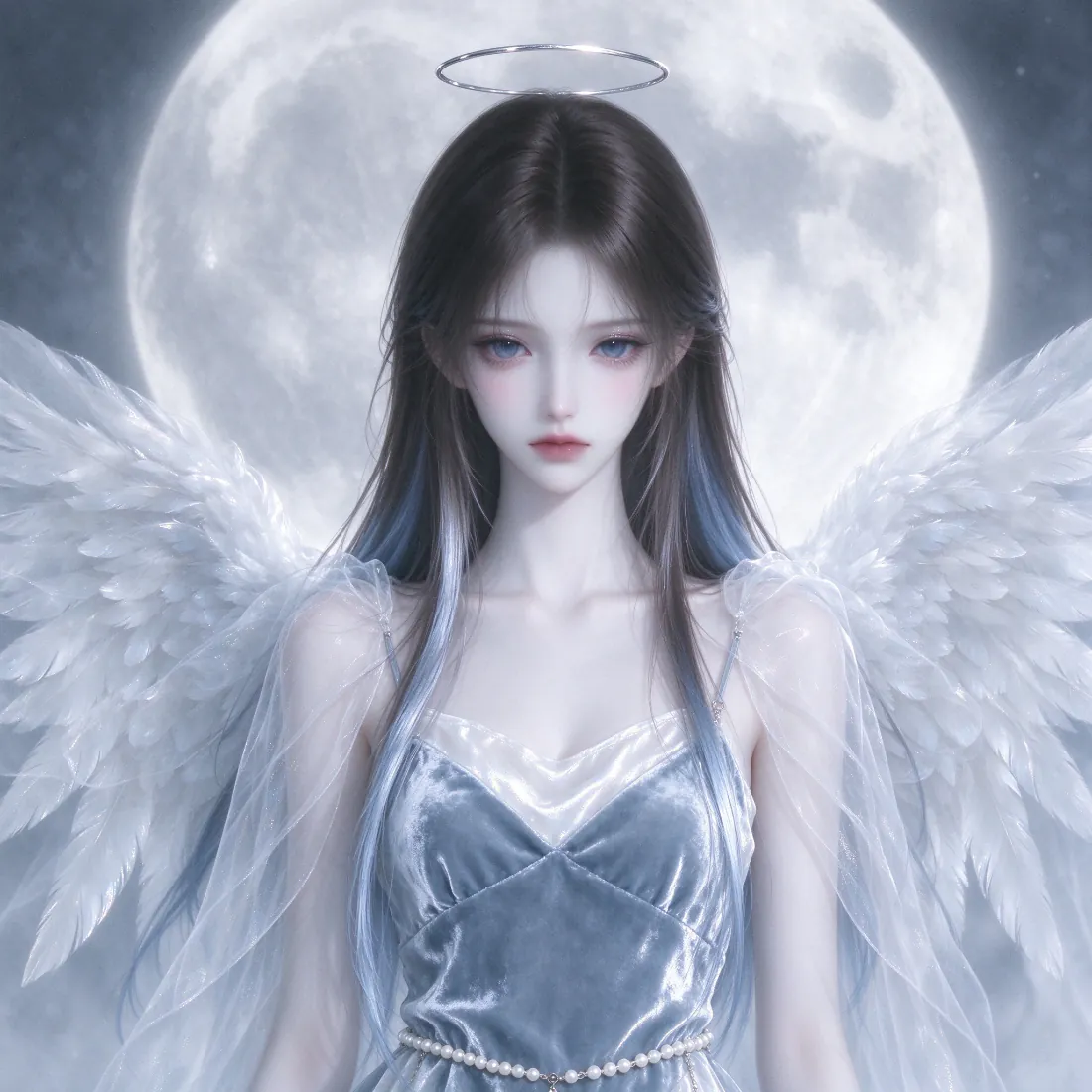 天使少女手机壁纸｜满月羽翼少女背景图片 - 梦幻清冷「哲风壁纸」