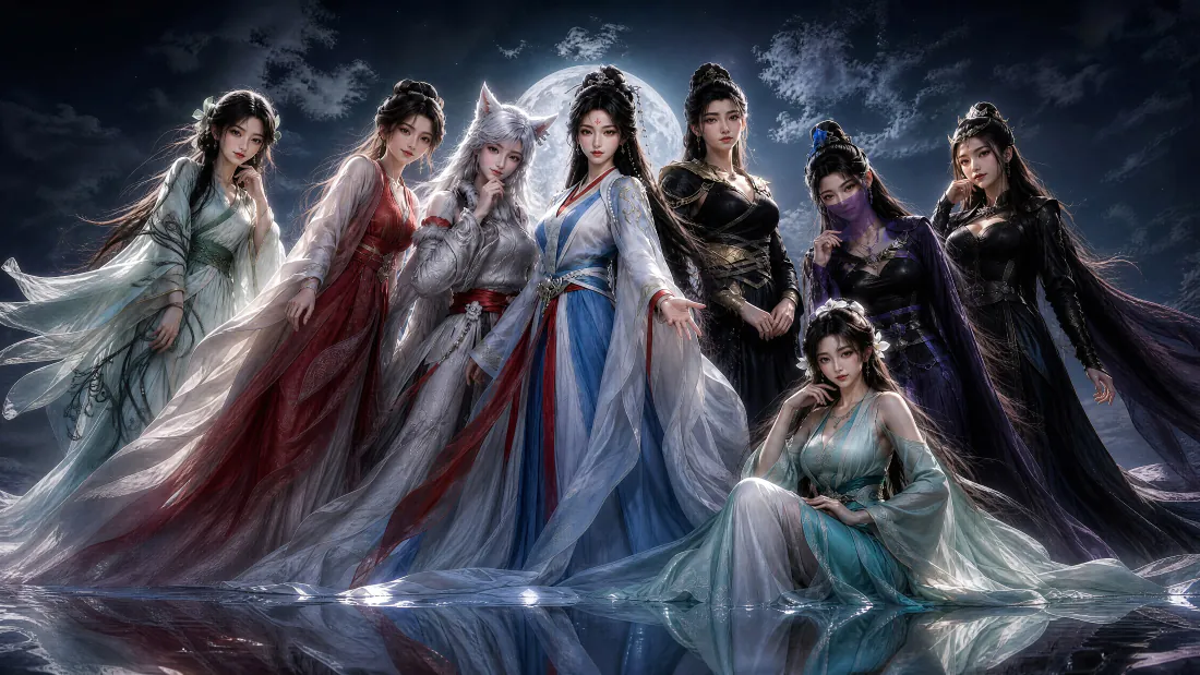 4k凡人修仙传壁纸｜月夜众女仙背景图片 - 仙侠古风「哲风壁纸」