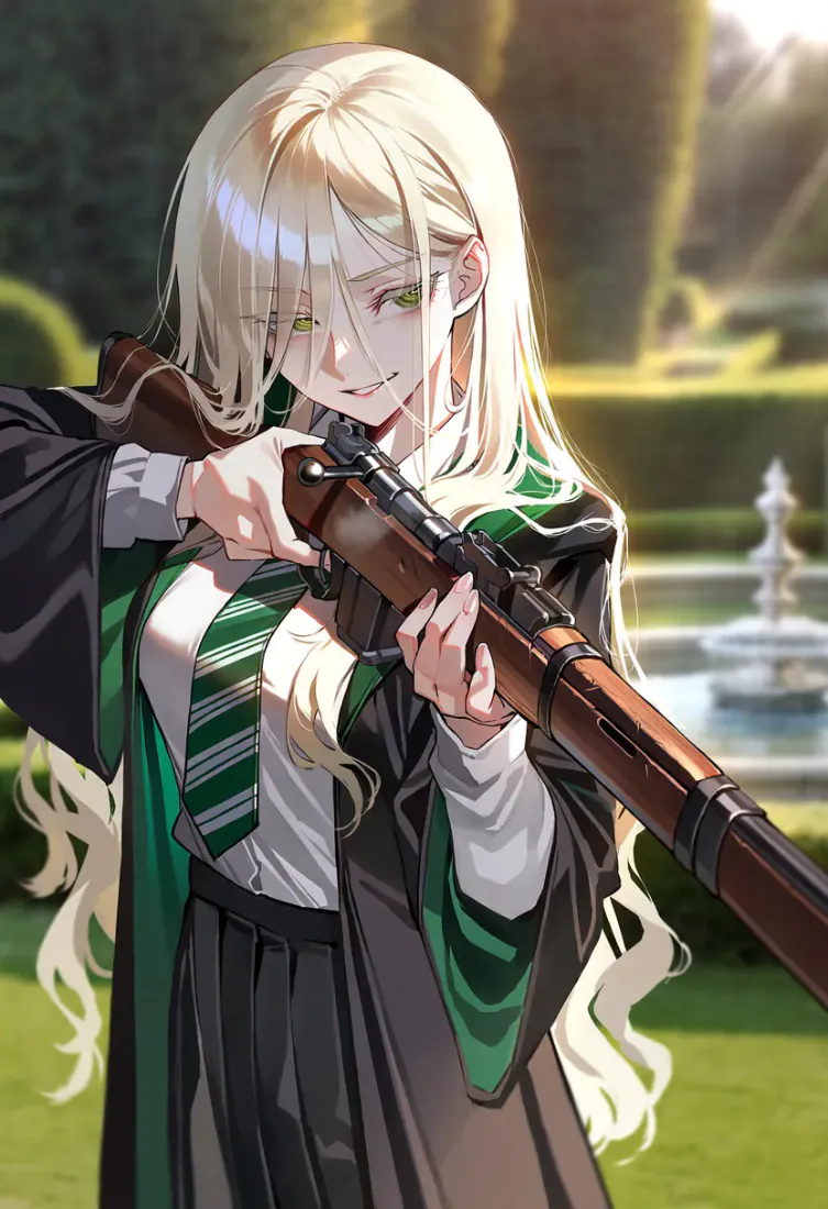 斯莱特林少女手机壁纸｜持步枪金发少女背景图片 - 酷炫二次元「哲风壁纸」