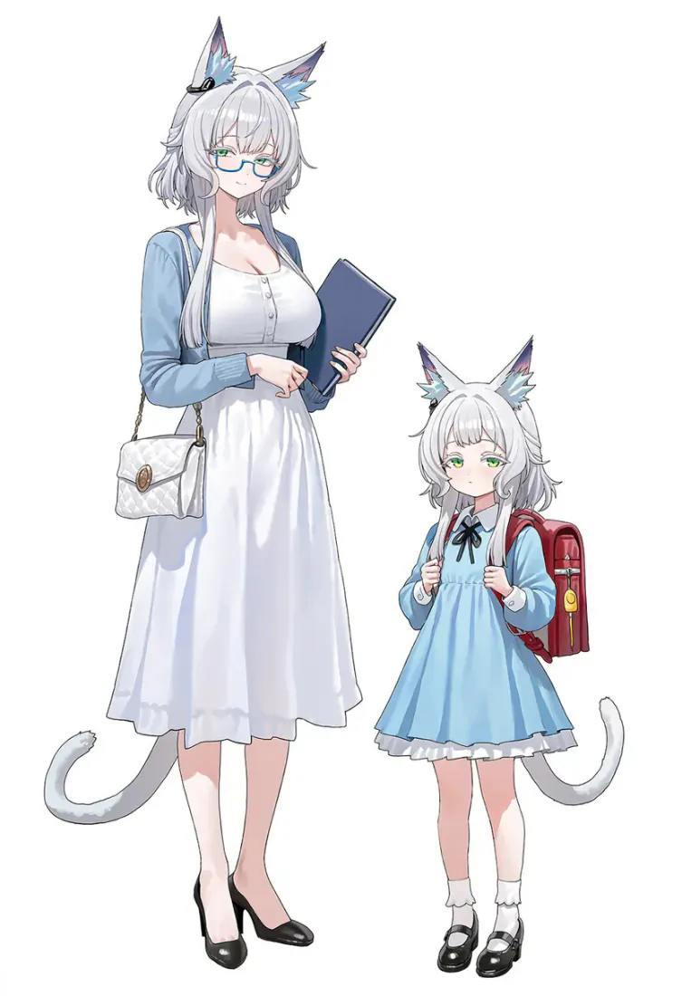 猫耳母女手机壁纸｜白发兽耳少女背景图片｜清新治愈「哲风壁纸」