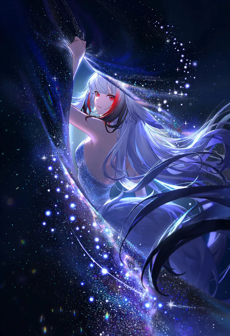 星空少女手机壁纸｜白发红瞳少女背景图片 - 梦幻唯美「哲风壁纸」