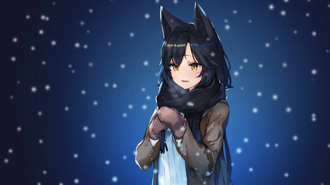 4k动漫少女壁纸｜雪夜猫耳少女背景图片 - 清冷治愈氛围「哲风壁纸」