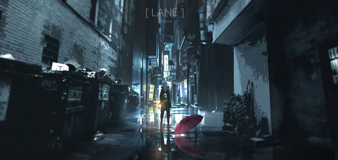 5k雨夜小巷壁纸｜霓虹都市独行少女背景图片 - 暗黑赛博氛围「哲风壁纸」