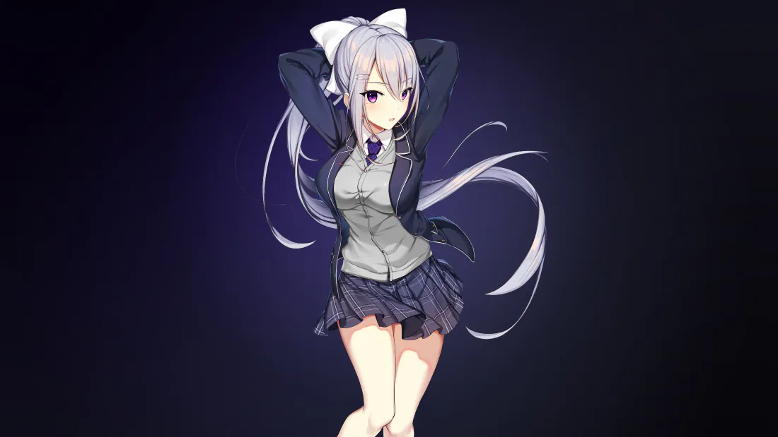4k樋口枫壁纸｜校服银发少女背景图片 - 暗紫简约风「哲风壁纸」