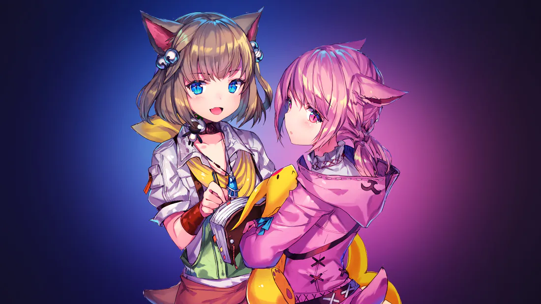 4k猫魅族少女壁纸|双猫娘紫蓝渐变背景图片 - 二次元可爱插画「哲风壁纸」 4k猫魅族少女壁纸|双猫娘紫蓝渐变背景图片 - 二次元可爱插画「哲风壁纸」