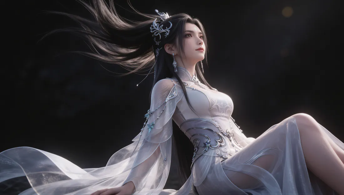 4k陆雪琪壁纸|白衣仙侠女子背景图片 - 清冷仙气「哲风壁纸」 暗调背景下,白衣仙侠女子长发飞扬,薄纱裙随风飘动,气质清冷。