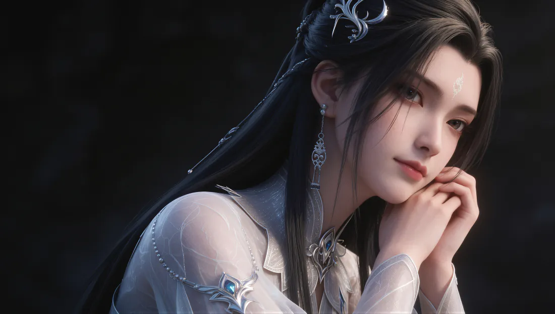 4k陆雪琪壁纸|白衣仙侠少女托腮背景图片 - 清冷唯美「哲风壁纸」 暗调背景下,白衣仙侠少女陆雪琪双手托腮,气质清冷柔美。