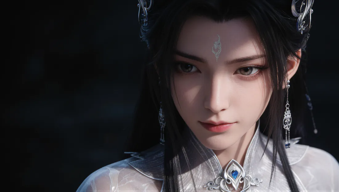 4k陆雪琪壁纸|诛仙白衣仙侠女背景图片 - 清冷仙气「哲风壁纸」 暗调背景下陆雪琪面部特写,白衣银饰,额间花钿,气质清冷出尘。