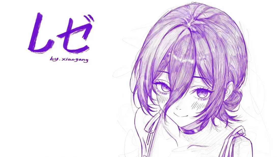 3k蕾塞壁纸|紫发少女微笑线稿背景图片 - 清新手绘「哲风壁纸」 紫色手绘线稿,紫发少女蕾塞面带微笑,画面左侧有日文署名。