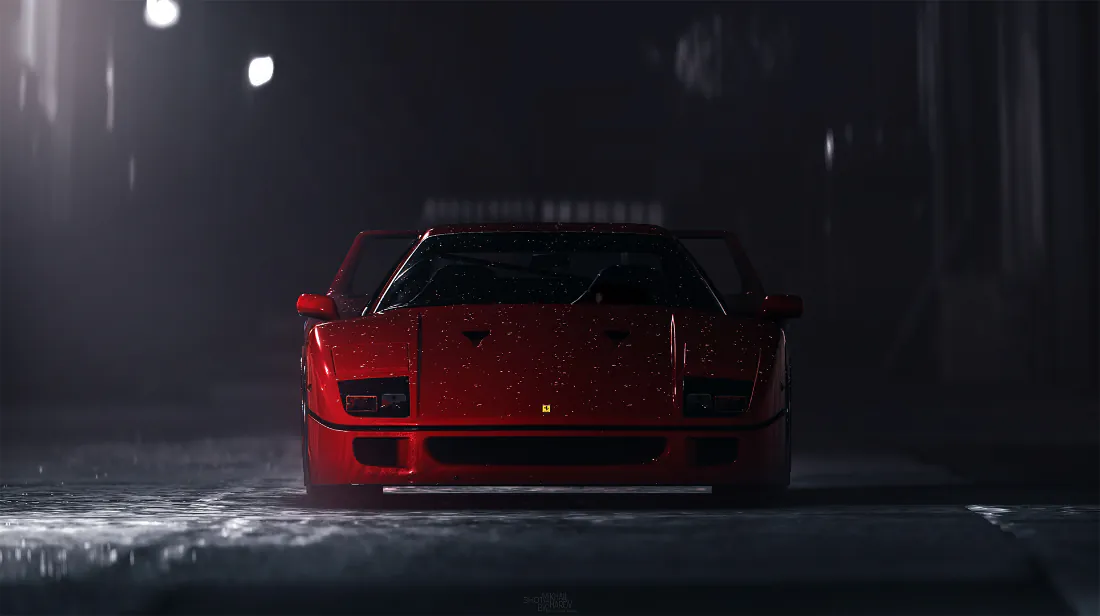 4k跑车壁纸 - 雨夜 - 法拉利 - F40「哲风壁纸」